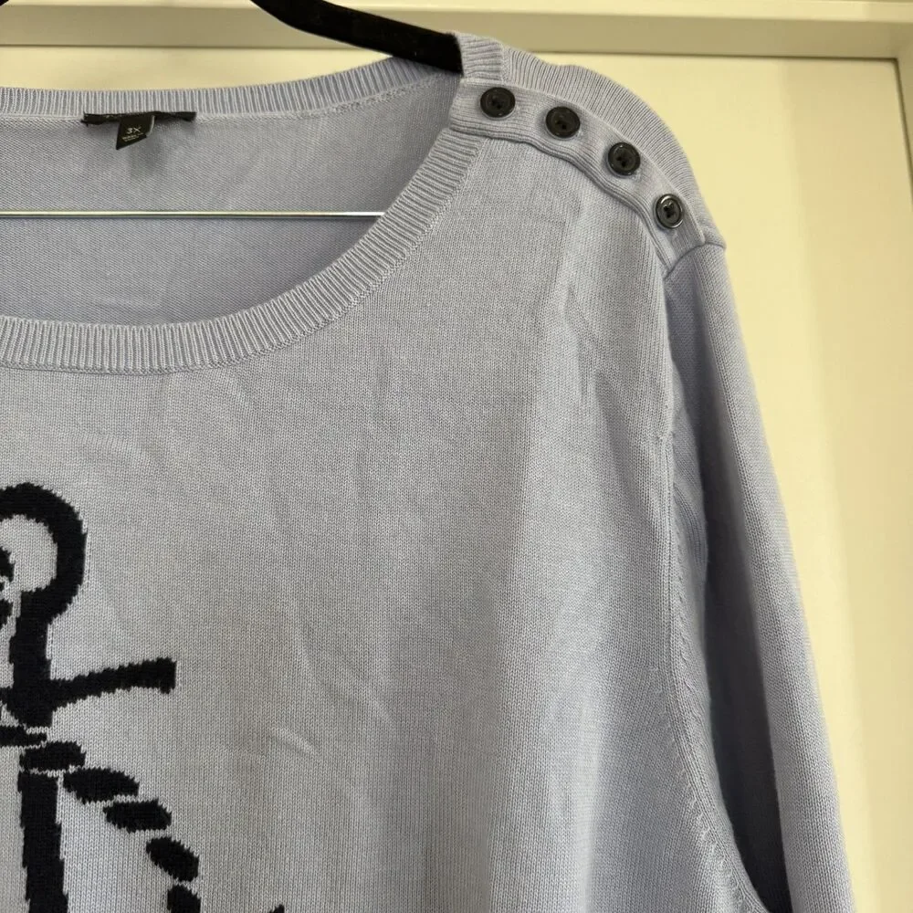 Talbots Plus 3X cotton blend nautical sweater coastal summer anchor - Picture 9 of 14